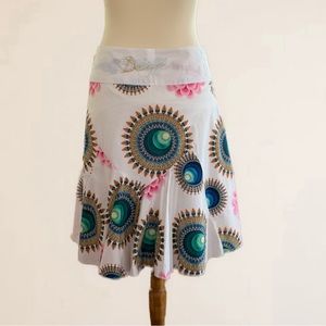 Desigual Skirt Printed Pattern Lined Lace Trim Side Zip  EU Size 40 Us Size 12